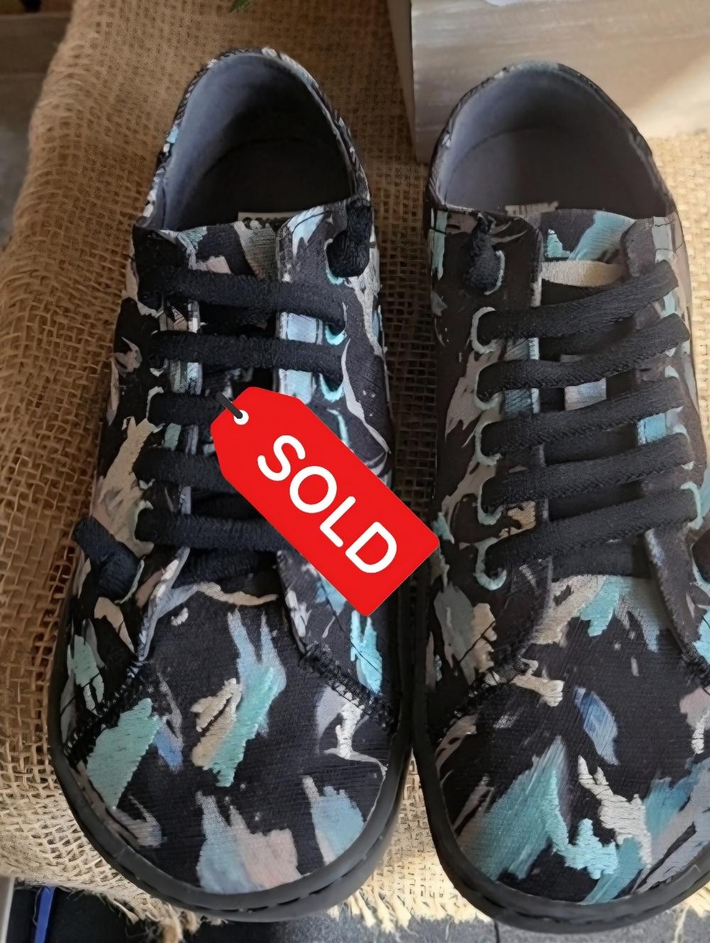 SOLD....Camper Twins Women's size US 7, EU 37, Blue and Black Embroidery Shoes